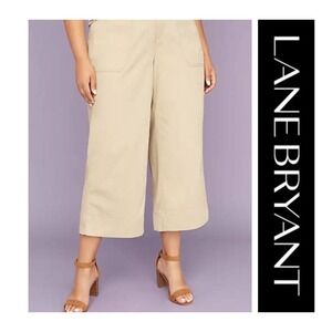 Lane Bryant The Lena Kwaki Tan Linen Blend Wide Leg Cropped Cuff Pants Sz 16